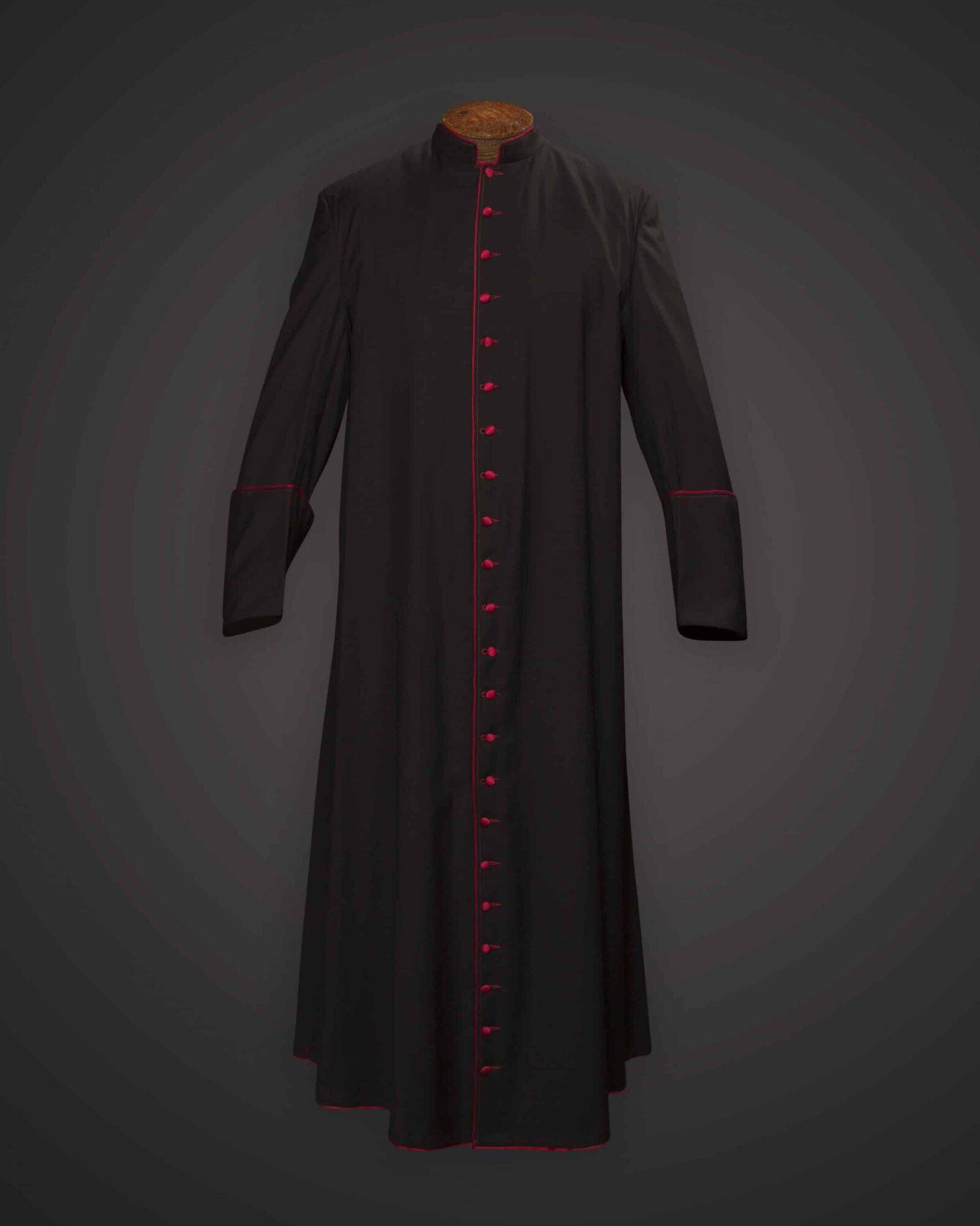 Black Cassock Red Trim (Prelate of Honor) - Satin Wool