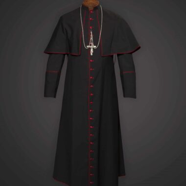 Mass Cassock (Bishop) Black With Red Trim - Tela