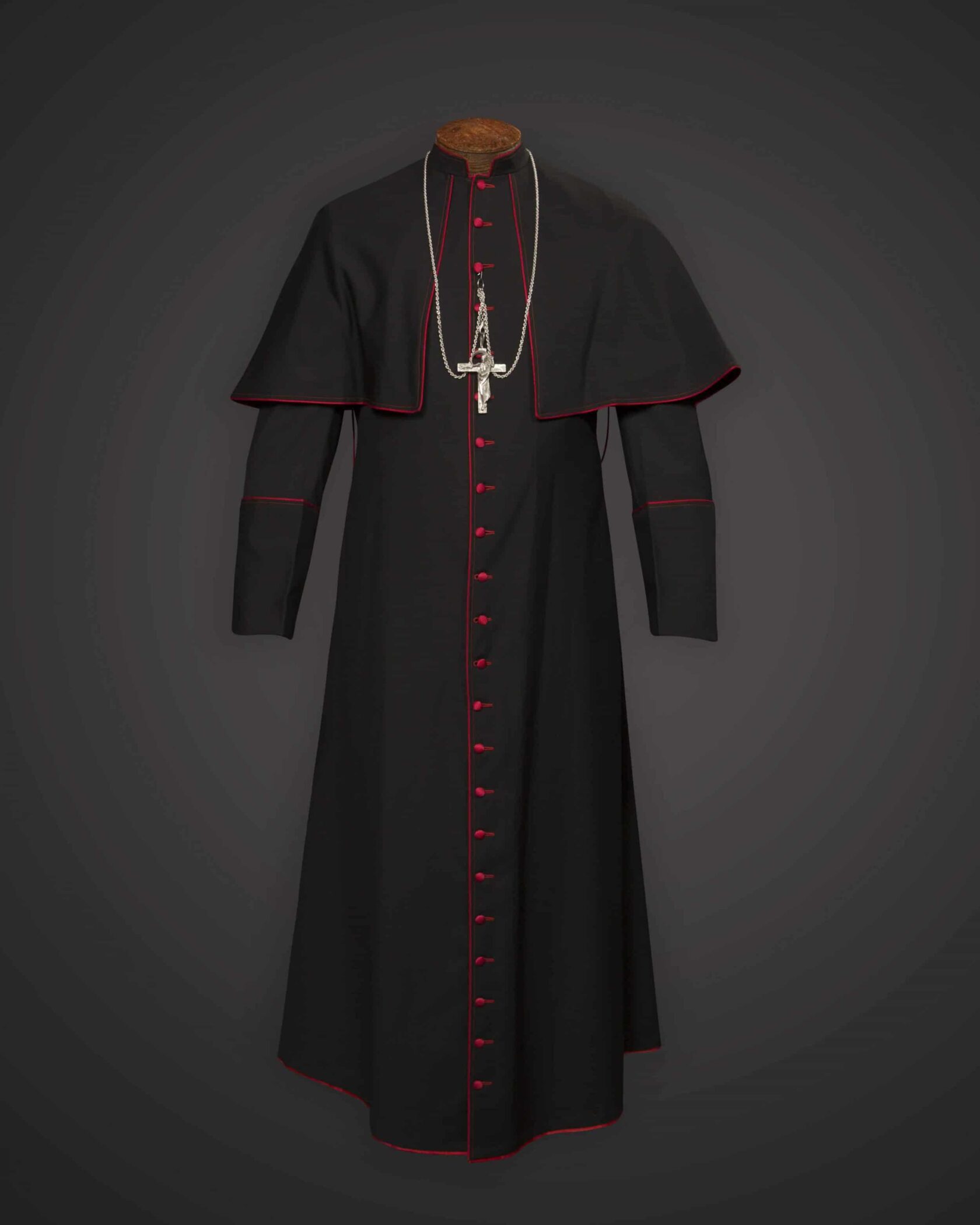 Mass Cassock (Bishop) Black With Red Trim - Tela